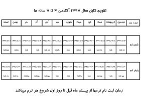 جدول شروع و پایان ترم